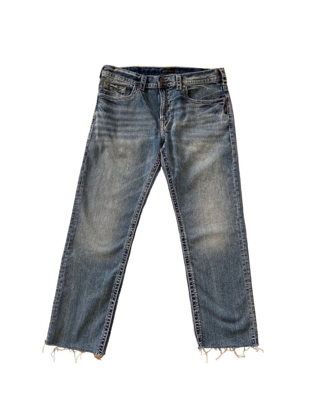 Silver Jeans Co. Eddie Mens relaxed fit lightweight Denim Jeans size 36 raw hems